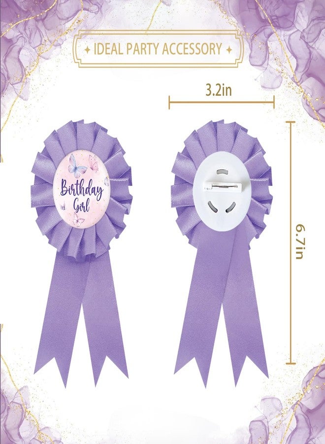 SUPERLUBY Butterfly Birthday Girl Tinplate Badge Pin, Pink Butterfly Happy Birthday Pin for Girls, Purple Rosette Big Sister Award Ribbon, Girl Baby Shower Party Decoration - Image 3